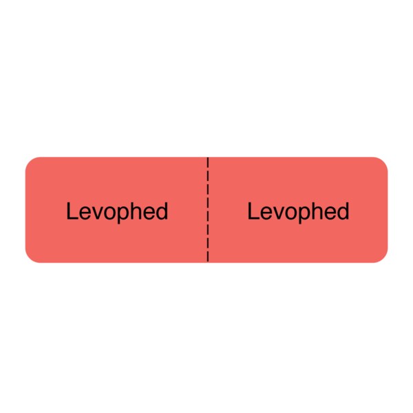 IV Drug Line Label - Levophed/Levophed 7/8" x 3" Flr Red w/Black